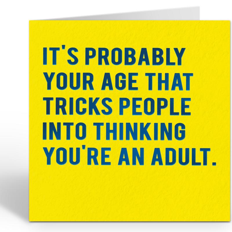 Verjaardagskaart It’s Probably Your Age – Gele humoristische kaart van Redback Cards (16 x 16 cm) - Afbeelding 3