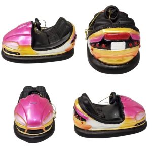 Kerstbal Botsauto Roze – Glazen kerstornament in retro kermisstijl (12 cm)