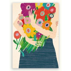Postkaart Bloemen In Armen – ZintenZ duurzame ansichtkaart met bloemenillustratie (10 x 15 cm)
