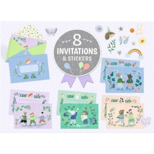 Uitnodigingen Dierenfanfare – Set van 8 kaarten met enveloppen & stickers – Djeco