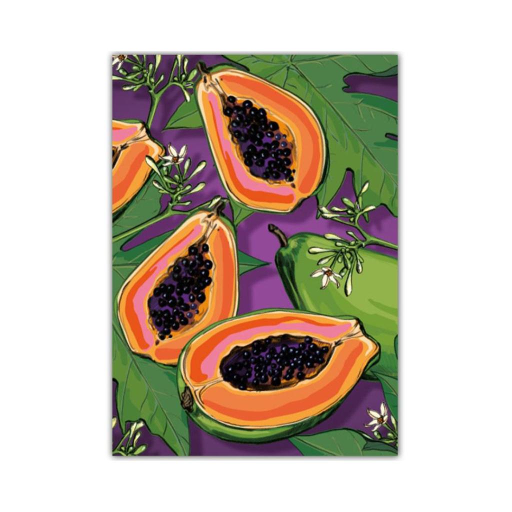 Ansichtkaart Palia – Grafische papaja illustratie in felle kleuren - Afbeelding 2