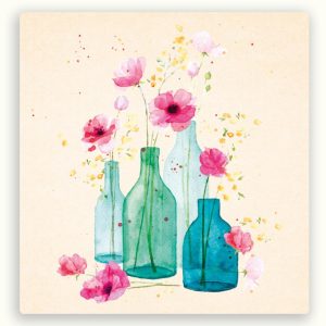 ZintenZ vierkante postkaart – Veldbloemen in glazen flessen