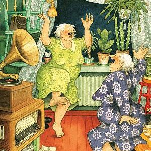 Ansichtkaart Vrolijke dames Dansen in Huis