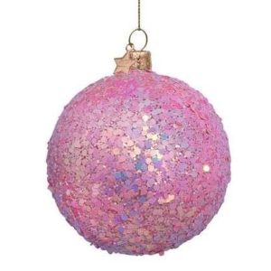 Kerstbal Roze met Hologram Glitters