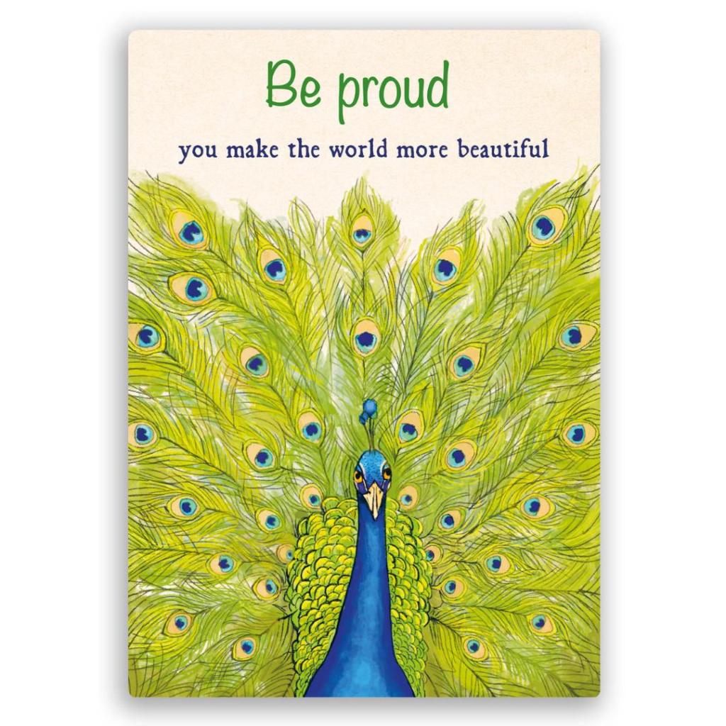 Postkaart Be Proud – ZintenZ duurzame ansichtkaart met pauw (10 x 15 cm) - Afbeelding 2