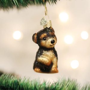 Kerstbal Yorkie Puppy – Handgemaakt glazen ornament van Old World Christmas