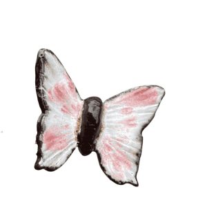Keramische Vlinder Grijsblauw met Roze – Handgemaakt op Pin (45 cm)