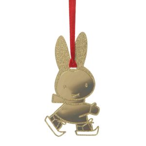 Kersthanger Nijntje Schaatsend – Gouden Miffy Skating Ornament van Pluto Design