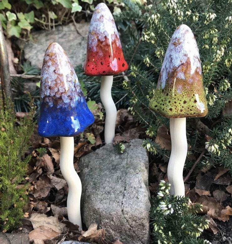 Paddenstoel Keramiek Tweekleurig Bruin Blauw S - Afbeelding 2