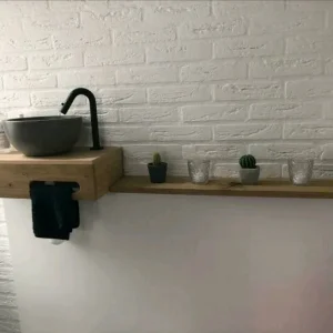 Wc Planchet Massief Eiken met Betonwasbak Rond